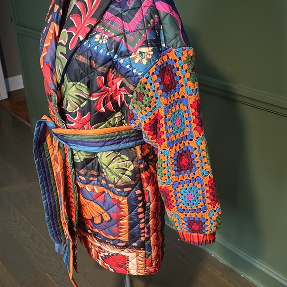 Farm Rio Patchwork Tapestry Crochet Puffer coat - Picture 3 of 9